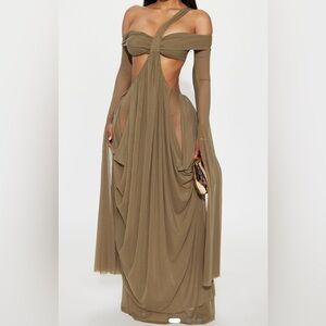 Fashion Nova Brown Sleeveless Halter Gown